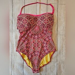 Jessica Simpson Women's Size XL Pink Medallion Print One Piece Swimsuit w/ Flaw